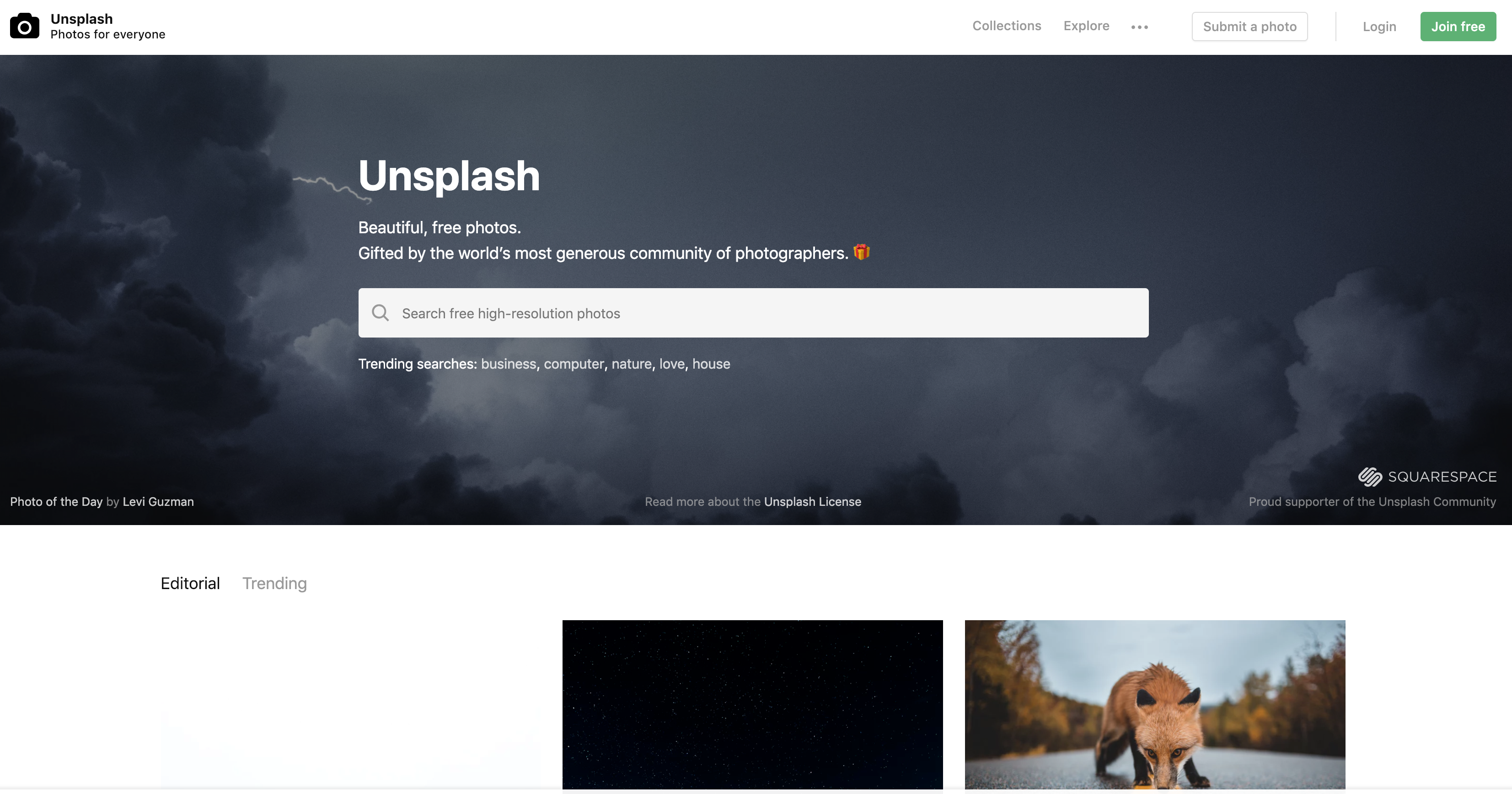 Unsplash Homepage